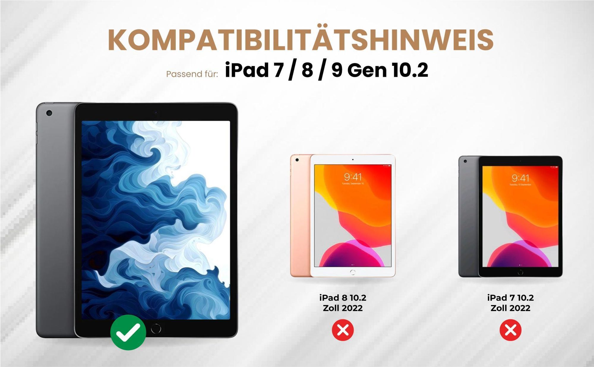 Kompatibilitätshinweise Tablet Cover für Apple iPad 7. / 8. / 9. Gen 10.2