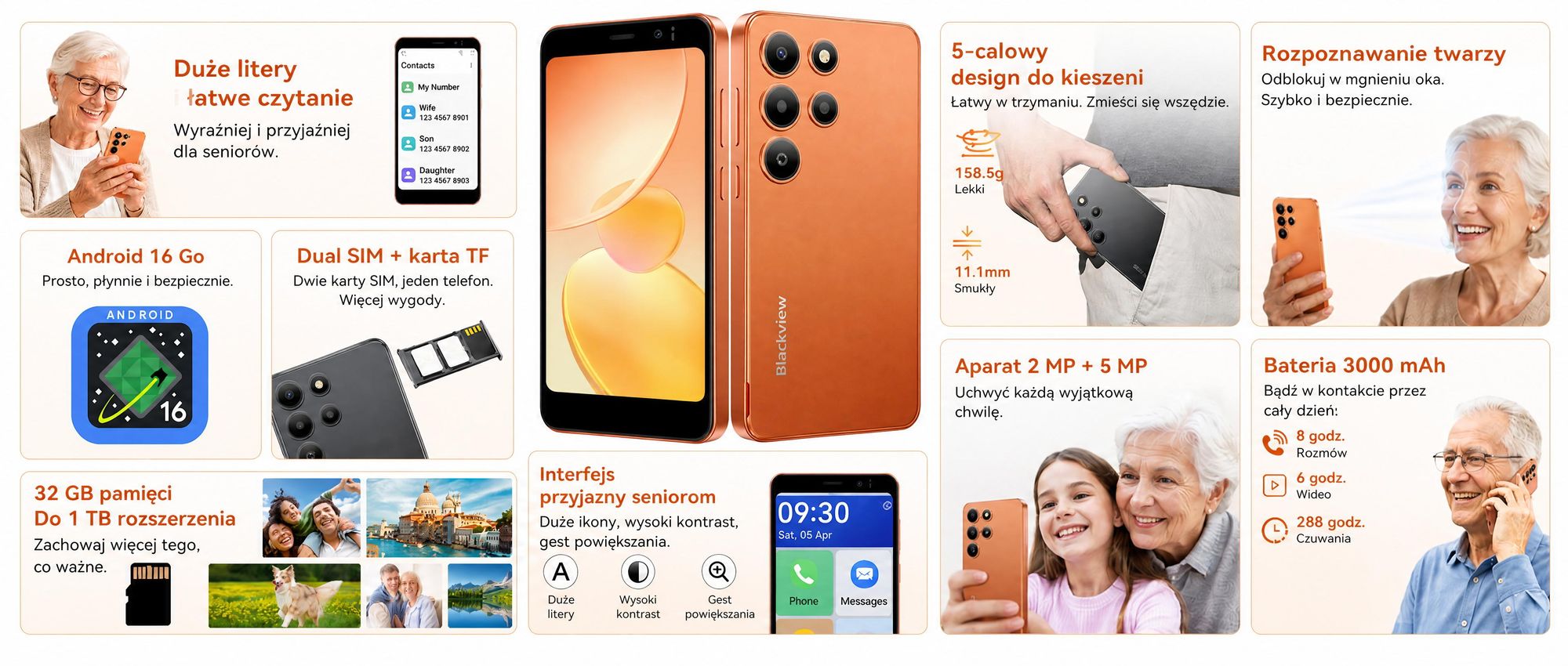 Blackview OSCAL Tiger 12 Android telefon komórkowy bez umowy, 6,78" smartfon 8GB+128GB (z możliwością rozbudowy), aparat 64MP/5000 mAh/4G dual SIM/odcisk palca, szary