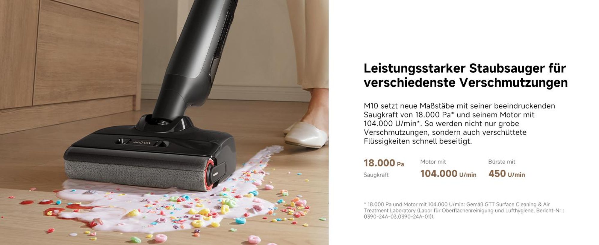 MOVA M10 Nass- & Trockensauger, Tangle-Free™, 90° drehbar, 0,9 kg, 180° Reichweite, 18 kPa, Selbstreinigung 75 °C