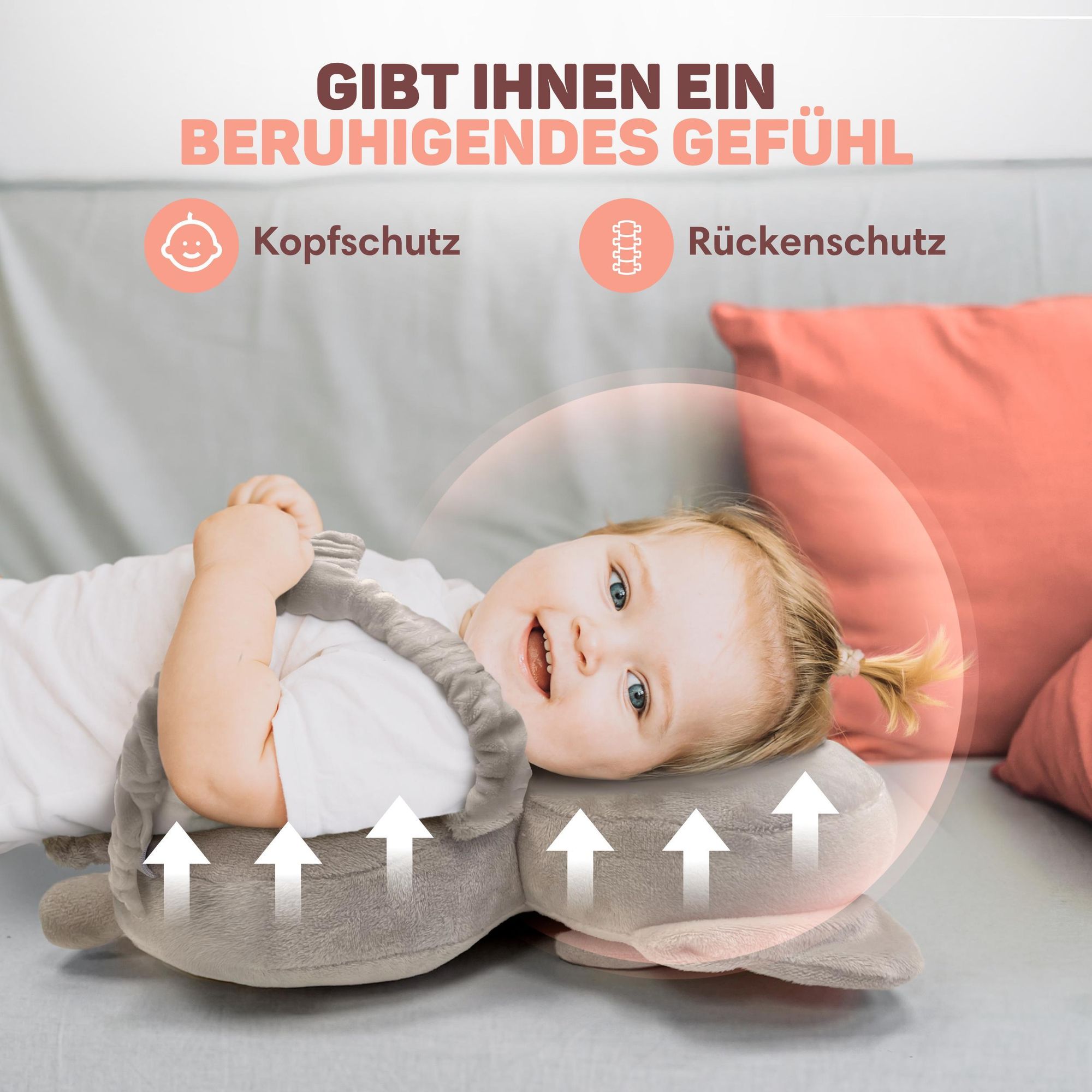 Vulpes Goods Baby Kopfschutz, Fallschutz-Rucksack für Kinder, 3D Elefantenform, Kopf-Rückenprotektor Kleinkinder, sicher Krabbeln & Gehen lernen