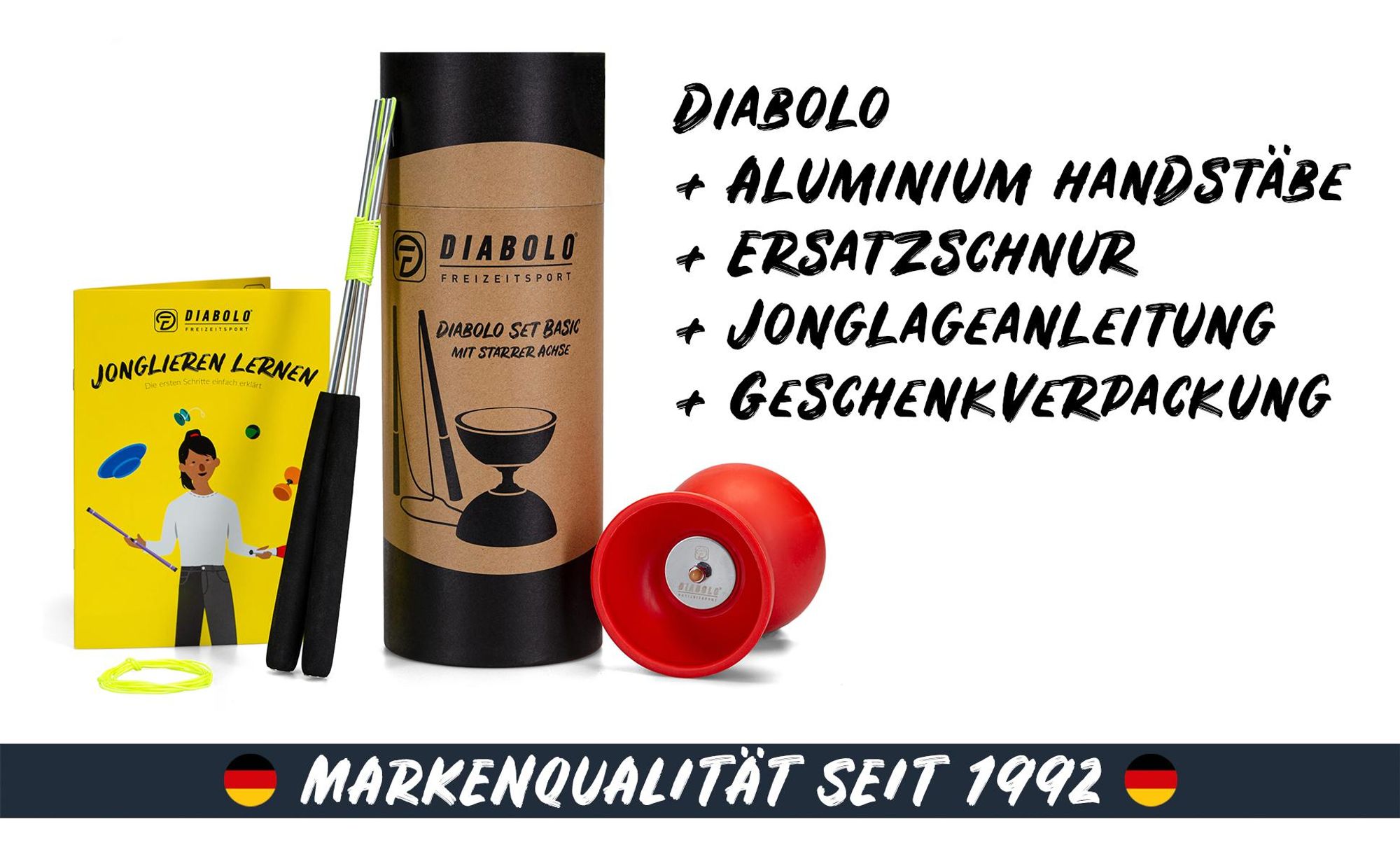 Diabolo Freizeit  Satz Basic mit Kugellagerachse | LED in turkis Rot farbe|Set mit robuster Konstruktion für Anfänger und Fortgeschrittene |