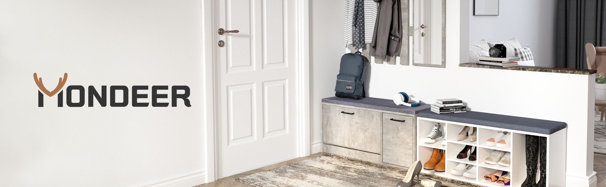 Mondeer Schuhbank Schuhregal mit Sitzfläche Ablagebank mit Schuhablage aus Holz Geeignet für Flur und Eingang Grau