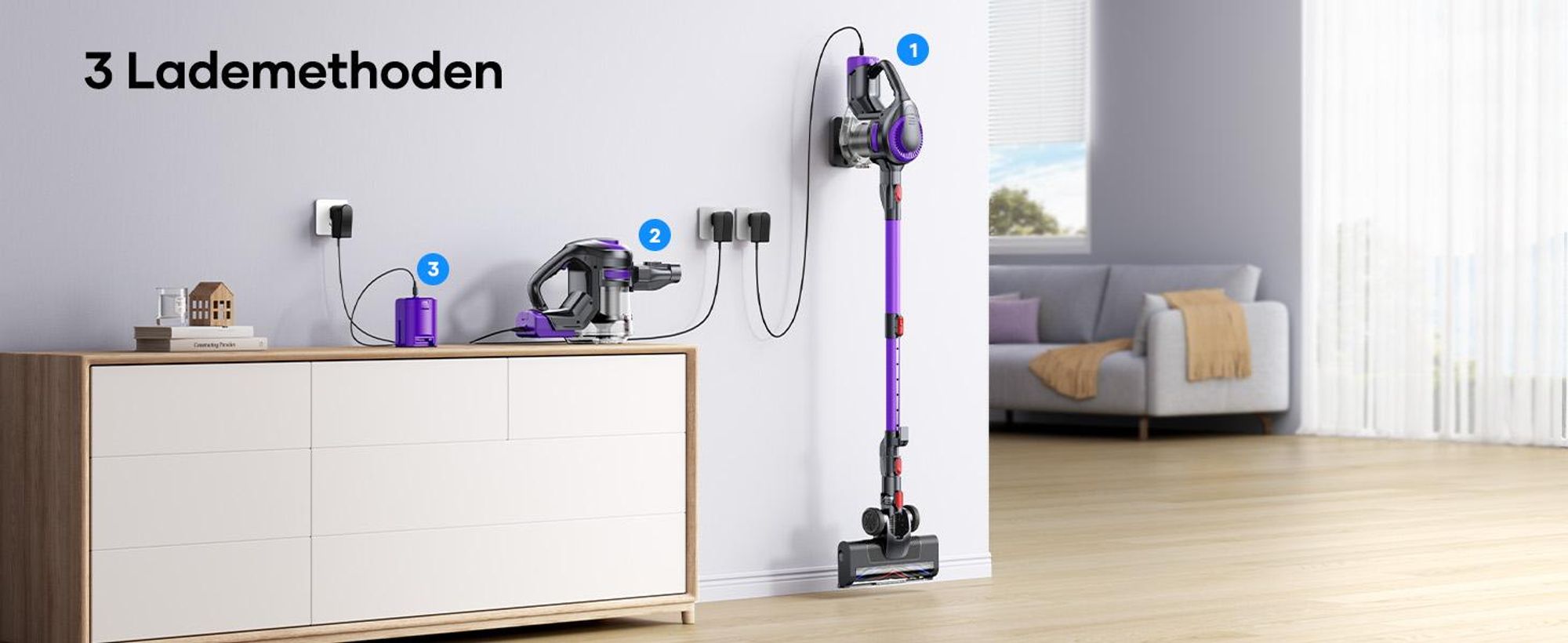 Laresar V10 Lite Akku Staubsauger, 38.000pa Staubsauger, Bis zu 45 Min Laufzeit,Anti-Tangle Roller Die V-förmige Bürste