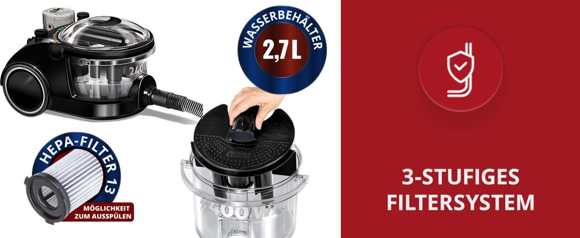 Wasserstaubsauger mit Wasserfilter, leistungsstarker Industrie-Bora MPM MOD-47 2400 W