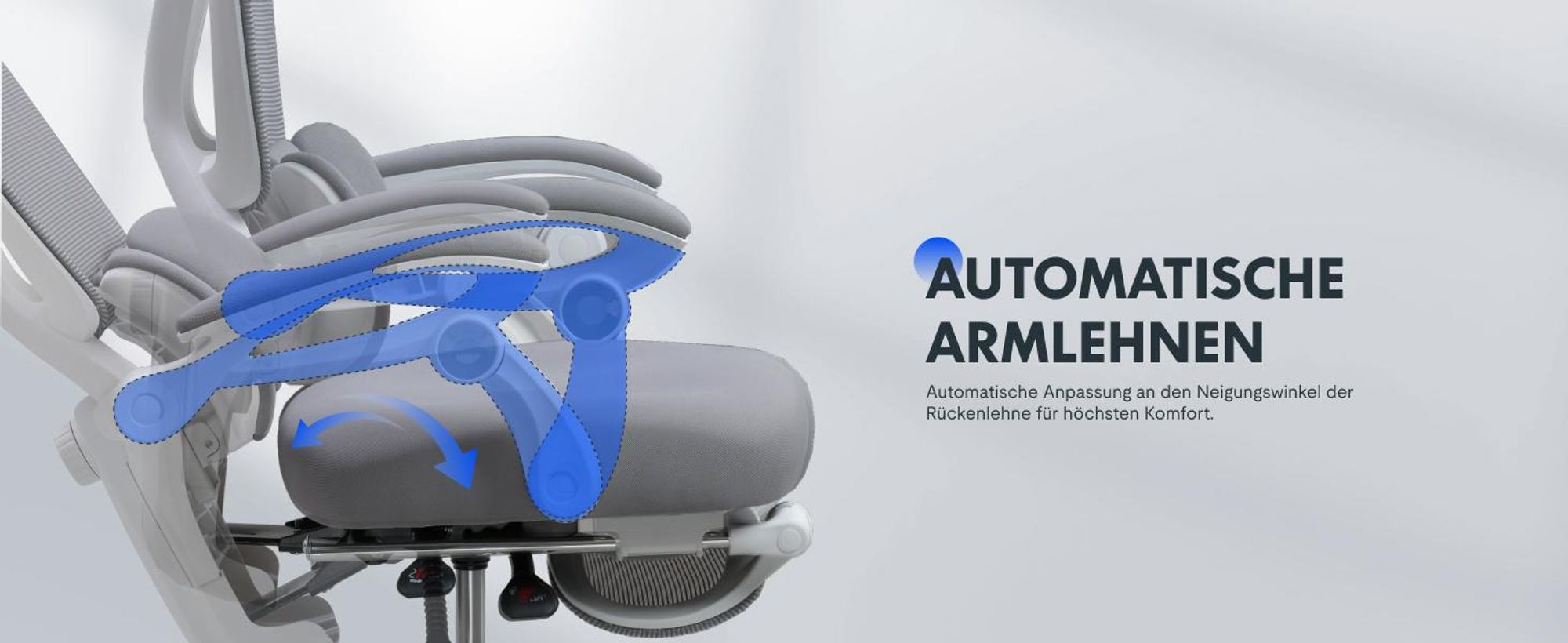 FLEXISPOT Ergonomischer Bürostuhl mit 3D-Kopfstütze, verstellbarer Lendenstütze, Wippfunktion 90–135°, Verbindungsarmlehnen, Fußstütze, 136 kg, Grau