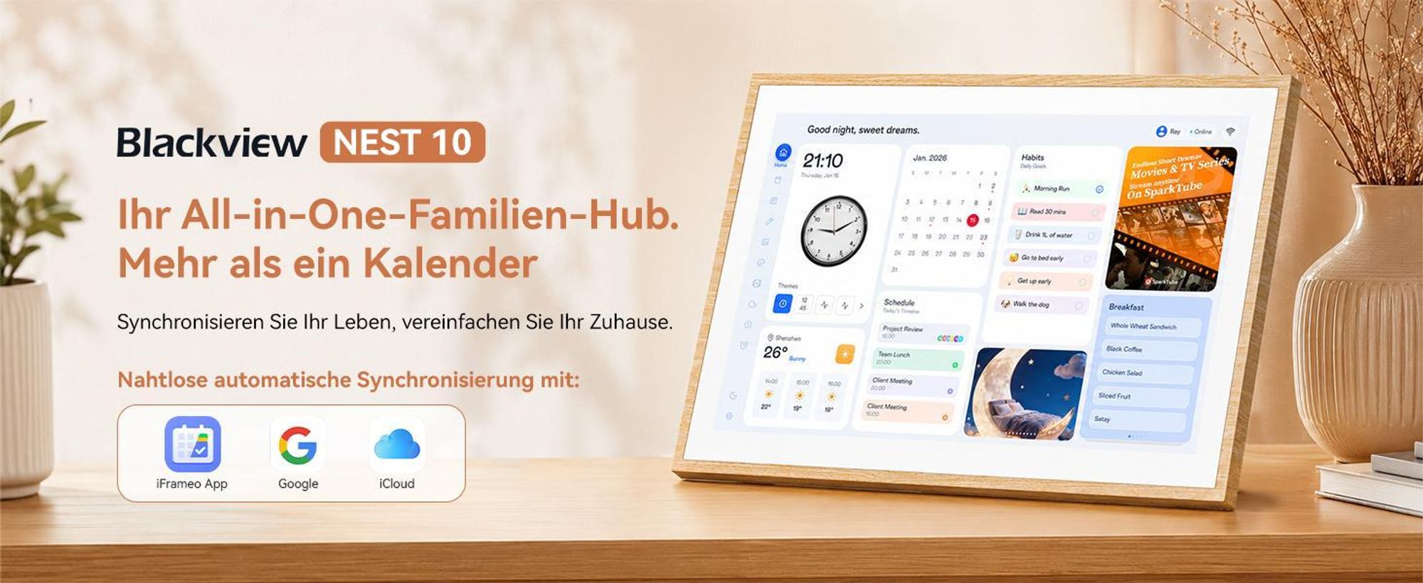 Blackview NEST 10, 10,1" Digitaler Kalender und Bilderrahmen mit Touch, WIFI, 1280x800, 16:10, Foto-Sharing, einzigartiges Geschenk für Paare