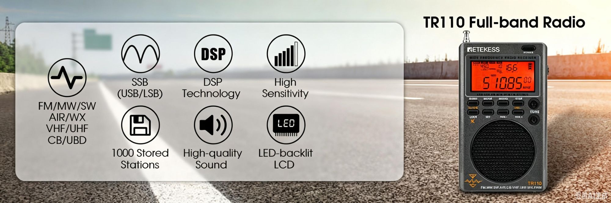 Retekess TR110 Tragbares Digitalradio, Kurzwellen BBS Funktion, FM MW Air Band Weltweiter, Sleep-Timer, externe Antenne, für Ausflüge im Freien