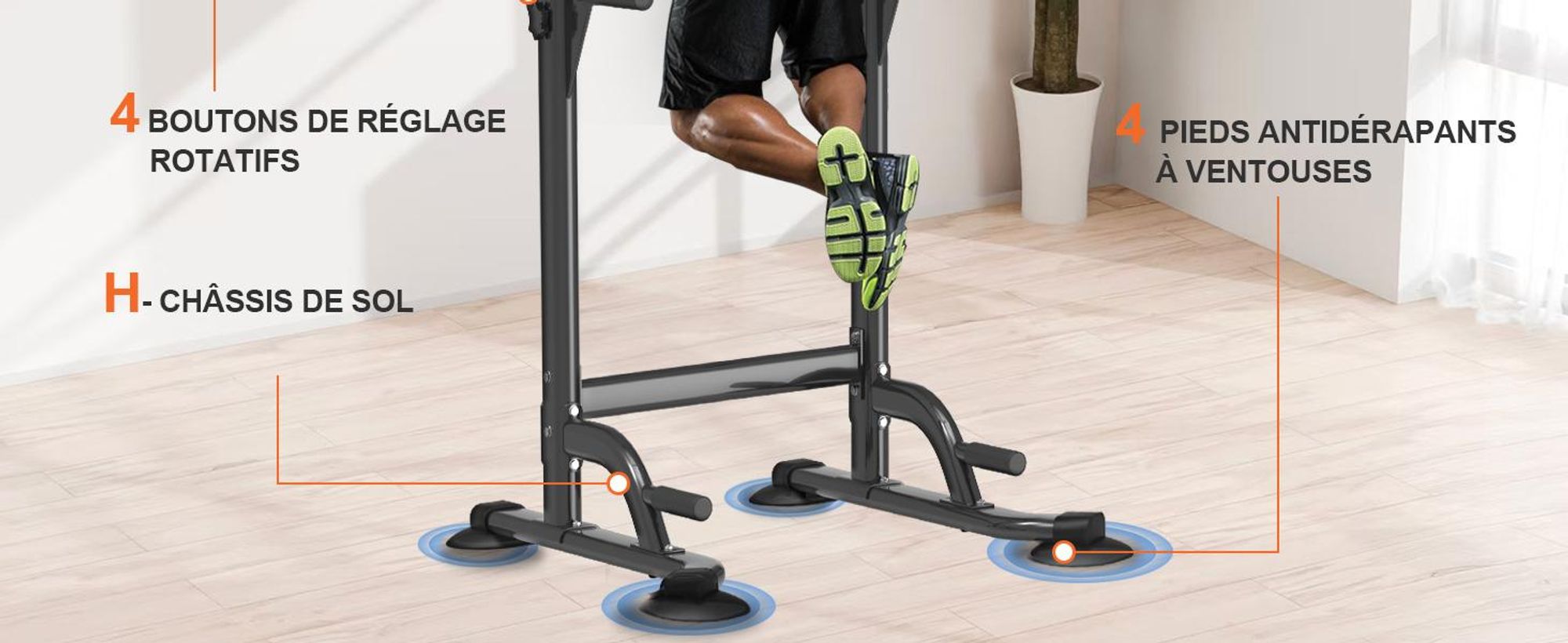 DH FitLife Power Tower Dip Station – Barre de Traction et Dips Réglable, Station de Musculation Complète pour Salle de Sport à Domicile