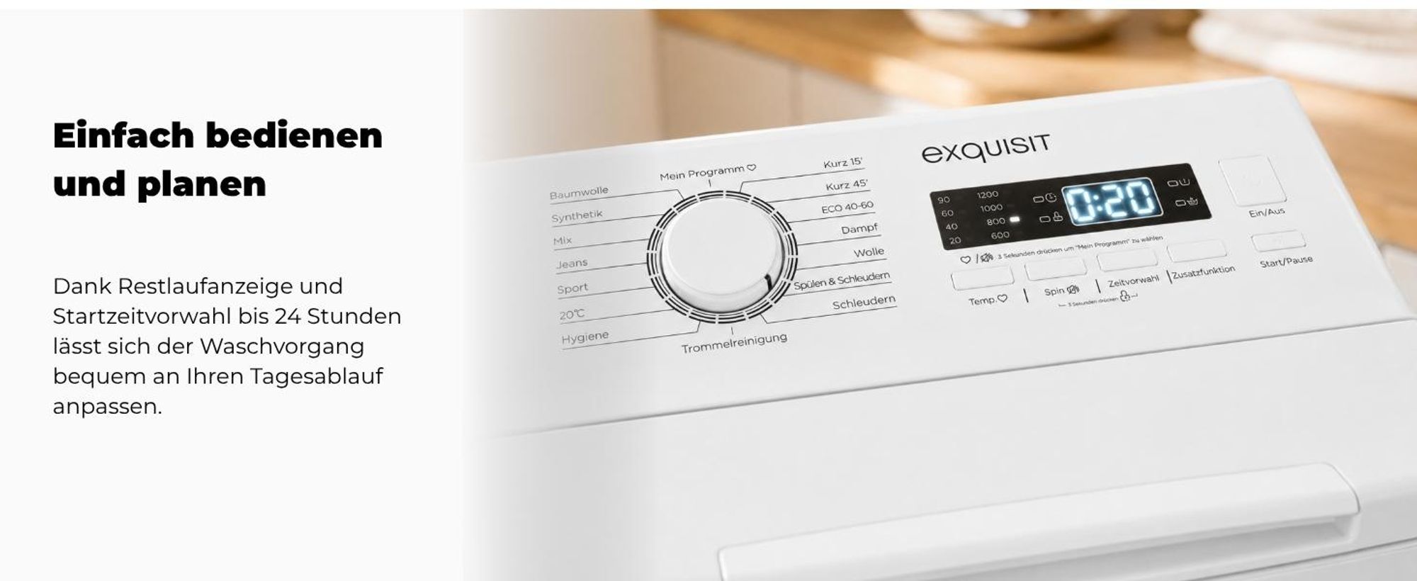 Exquisit Waschmaschine 7,5kg, Toplader, Waschmaschine schmal, Energieklasse A, 1200 U/Min, Startzeitvorwahl, Kurzprogramm, LTO51207-030A weiss