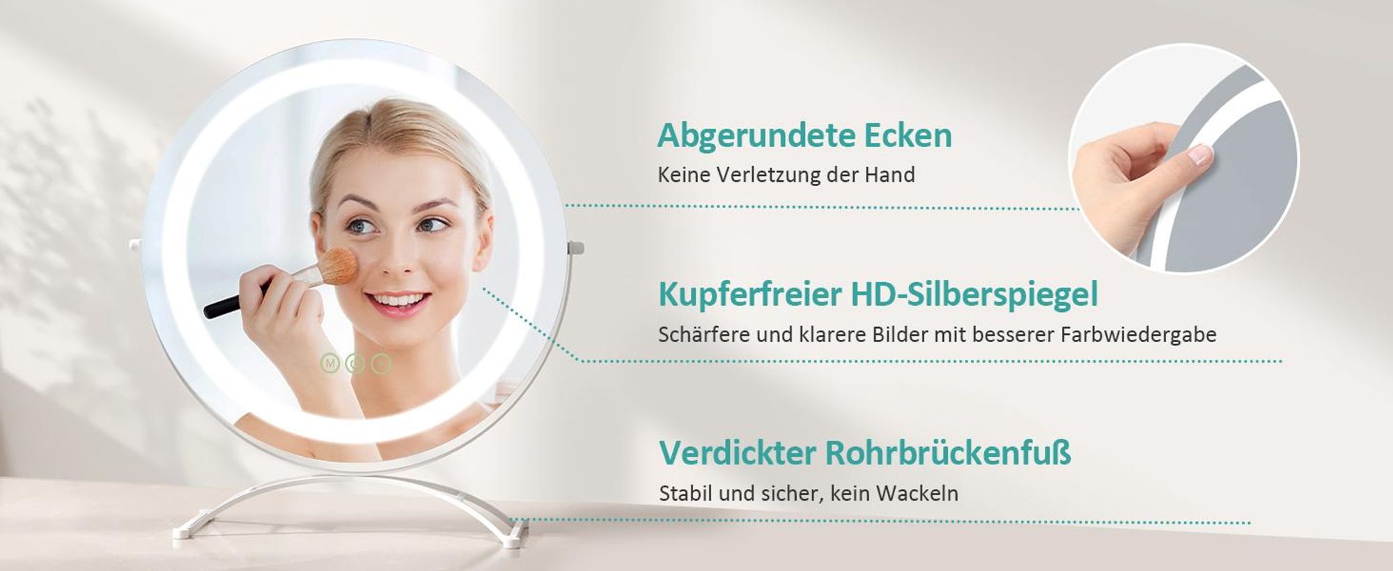 EMKE Schminkspiegel mit Beleuchtung, Hollywood Spiegel mit 3 Lichtfarben, Smart-Touch-Steuerung Schminktisch Spiegel mit Licht 360° drehbar, Einstellbare Helligkeit und Memory-Funktion (Φ400mm, Weiß)