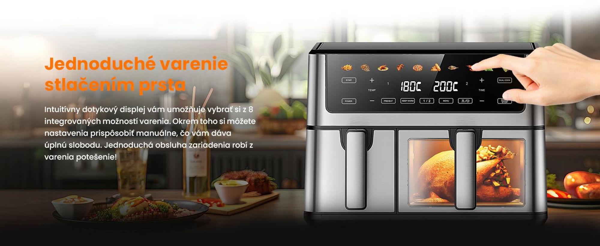 Extralink Air Fryer Dual Basket 10 l teplovzdušná fritéza 2500 W s 2 košmi a dotykovým displejom