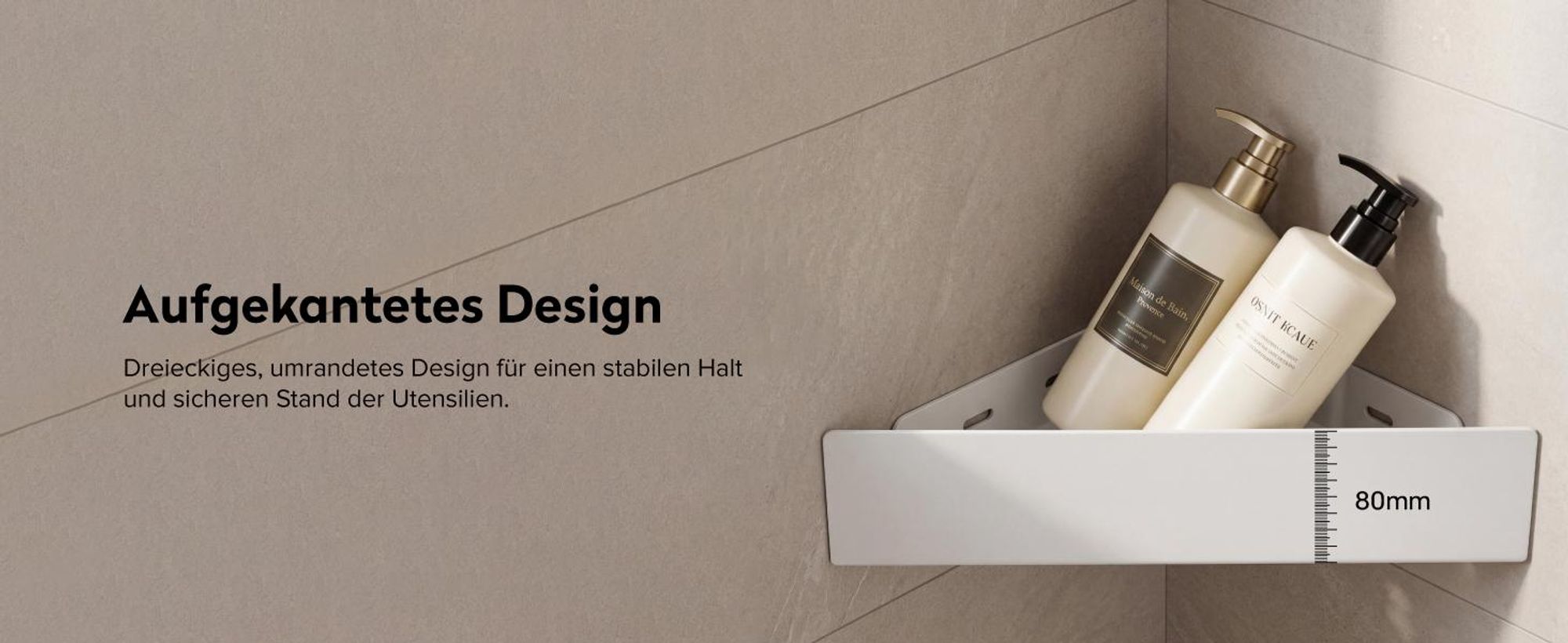 doporro Duschablage ohne Bohren Ecke, Duschregal zum Kleben, Eckregal Bad, Badezimmer Organizer, Wandregal für Shampoo und Duschgel, Sandweiß Reglo-07