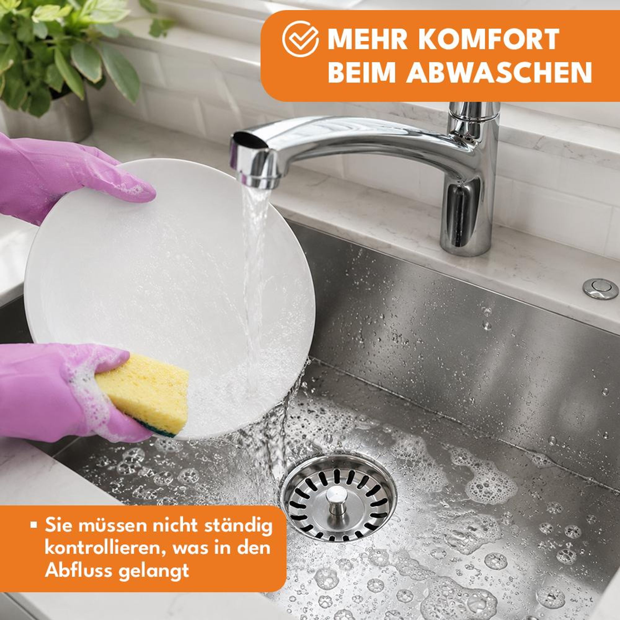 KRUMAD Abflussstopfen mit Sieb 79 mm, Waschbeckenstöpsel aus Edelstahl, Siebkörbchen für Spülbecken, Spülenstopfen Küche, Ablaufstopfen