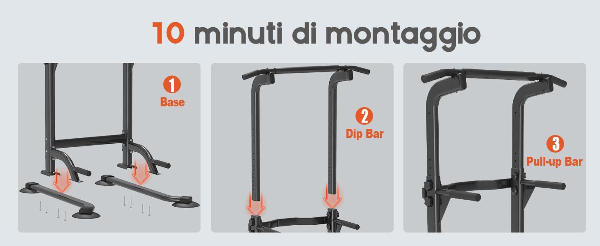 DH FitLife Power Tower - Stazione Fitness Multifunzionale con Barra per Trazioni e Dip Parallele, Power Rack per Home Gym