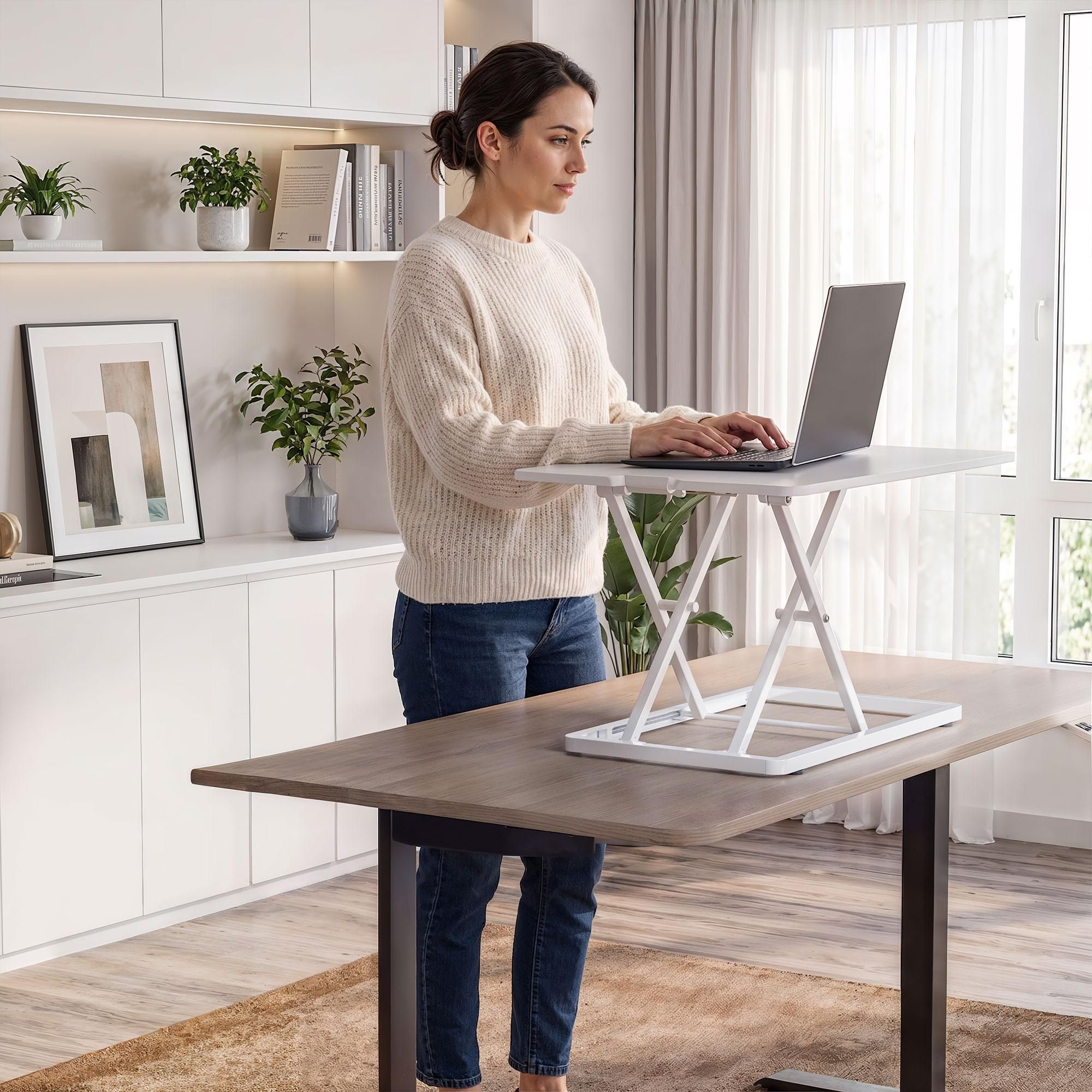 di volio Schreibtischaufsatz DV-192ODC – höhenverstellbarer Standing Desk Converter mit mechanischer Feder, kompakter Tischaufsatz für ergonomisches Arbeiten (Weiß)