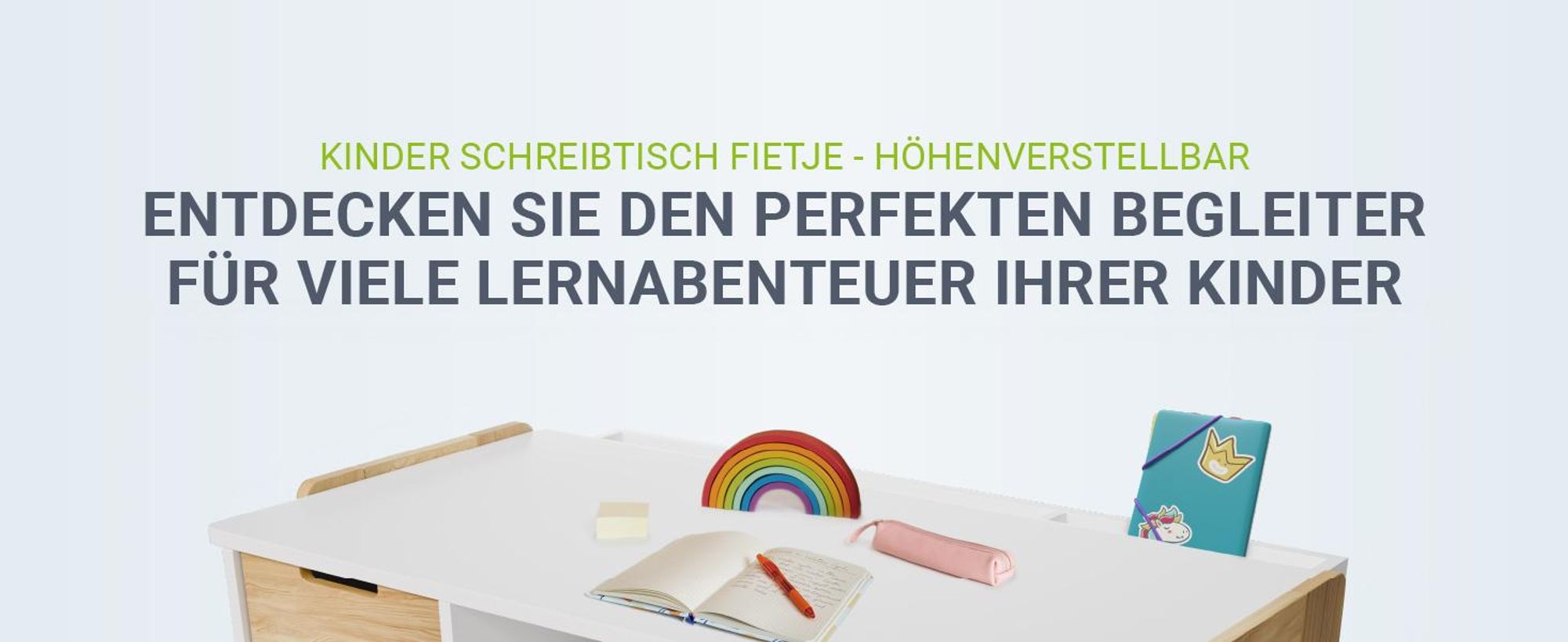 Juskys Kinder Schreibtisch Fietje - Höhenverstellbarer Kinderschreibtisch aus Holz, 2 Schubladen