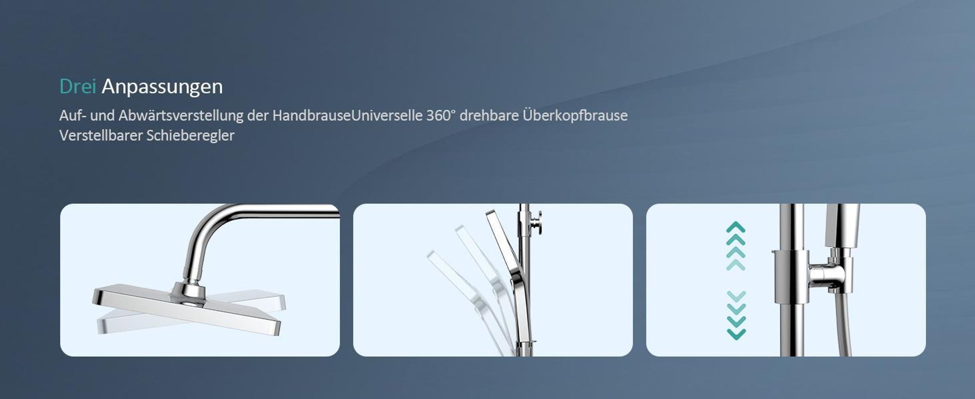 EMKE Duschsystem mit Thermostat Edelstahl Duschset mit 3 Funktion Handbrause, Regendusch, Duschpaneel, Bad- & Duscharmaturen, KTW, Chrom - F08