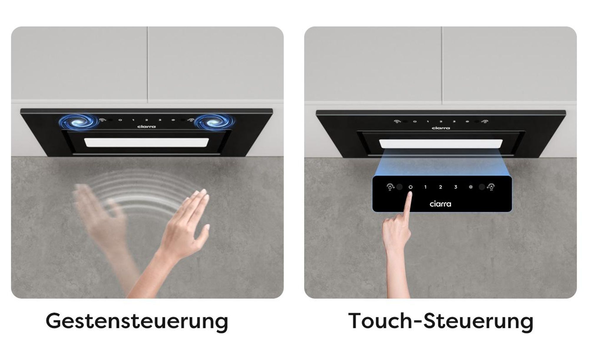 CIARRA Unterbauhaube, Einbau-Dunstabzugshaube 460 m³/h Max. Touch-Bedienung & Handgesten-Steuerung, Abluft & Umluft VM6931B