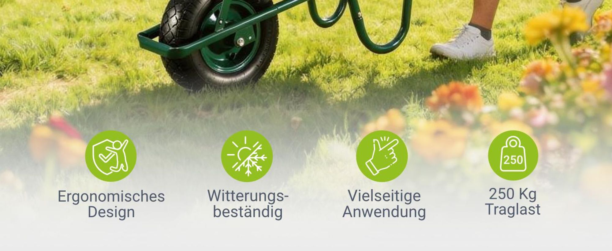 Juskys Schubkarre Garden 100 Liter Volumen - 250 kg - Luftreifen mit Metall Felge Silber