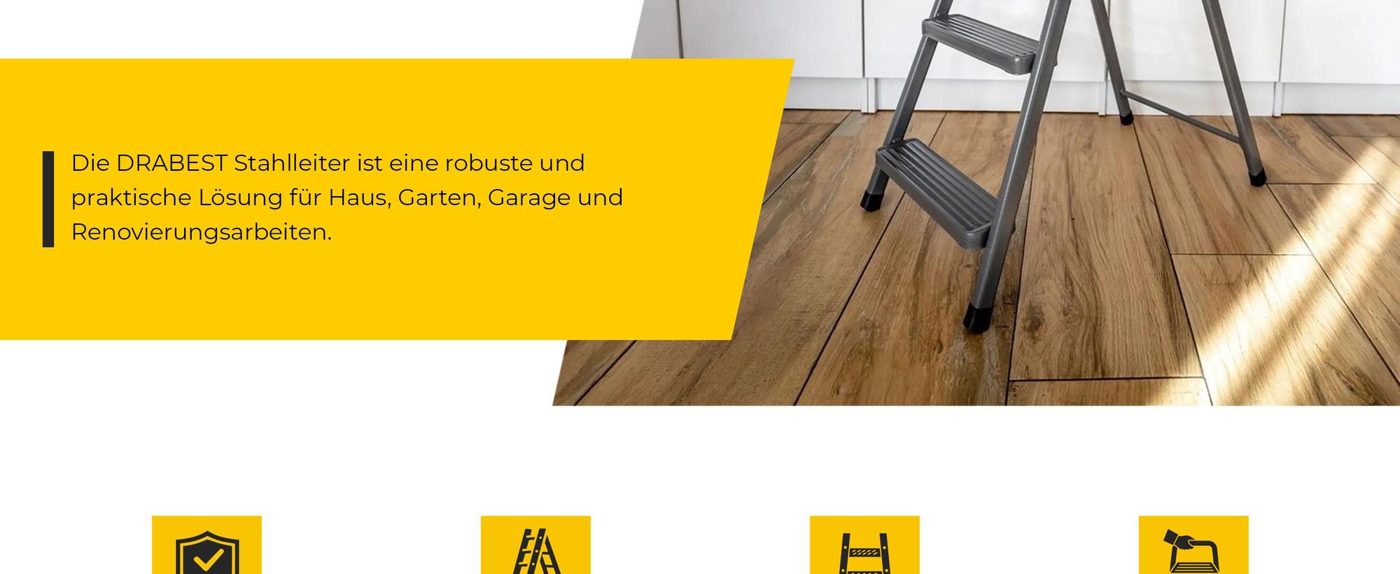 DRABEST |  Stahlleiter - Leiter - haushaltsleiter - leiter 3 stufen - Klapptritt, - Stahl - Universal - bis 125 kg