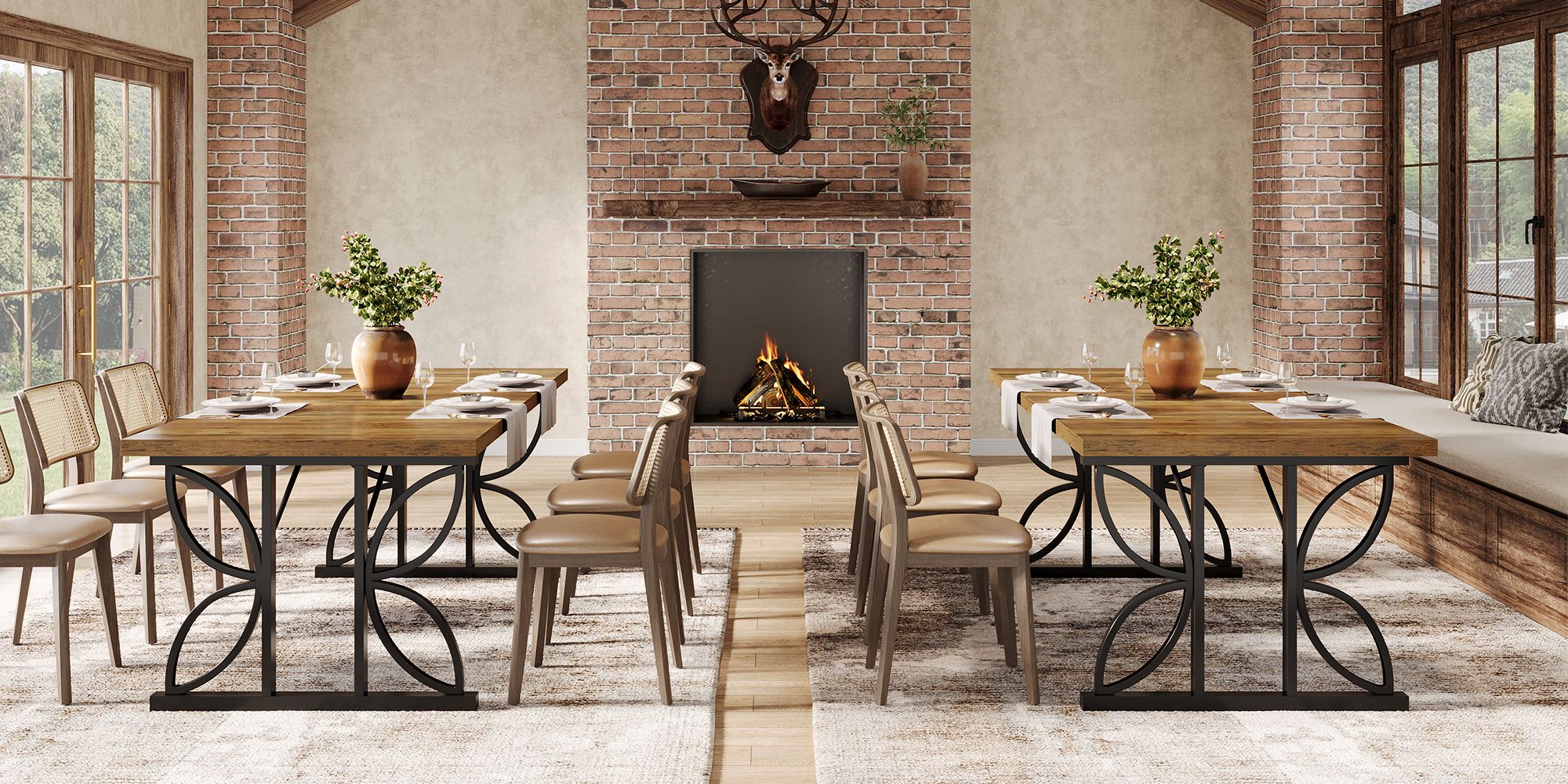Tribesigns Rechteckiger Esstisch, Industrieller Küchentisch für 6 Personen, 180 x 80 cm Esszimmertische mit Metallfuß, Esstisch für Küche, Wohnzimmer