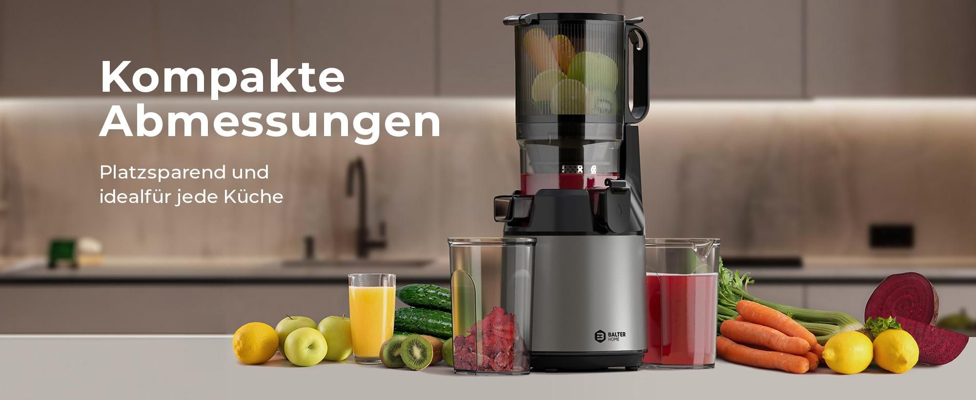 Balter Entsafter für Obst und Gemüse, 300W Saftpresse, Große 1300mm Einfüllöffnung inkl. Reinigungsbürste, Dreifach Filter, Leise, BPA-frei, Anthrazit