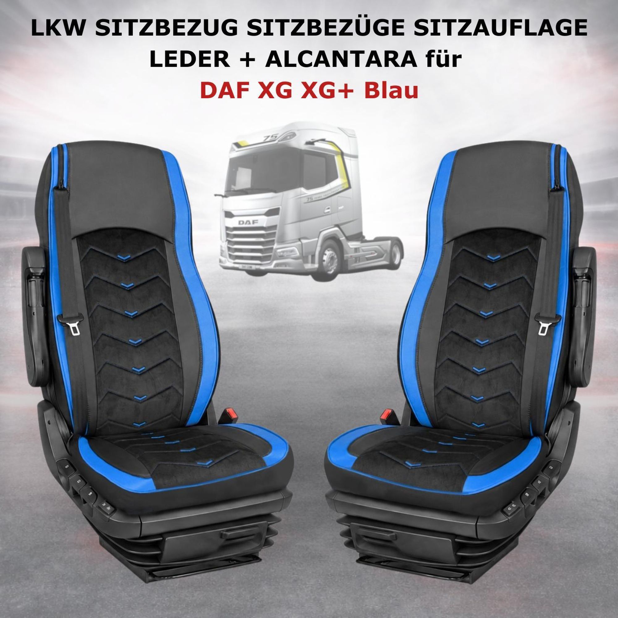 LKW SITZBEZUG SITZBEZÜGE SITZAUFLAGE LEDER + ALCANTARA DAF XG XG+ Blau