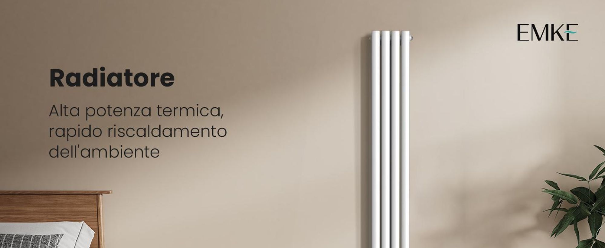 Radiatore tubolare di design EMKE per il funzionamento ad acqua calda con attacco centrale verticale ovale a doppio strato 623 watt 24cm x 160cm bianco senza elemento riscaldante