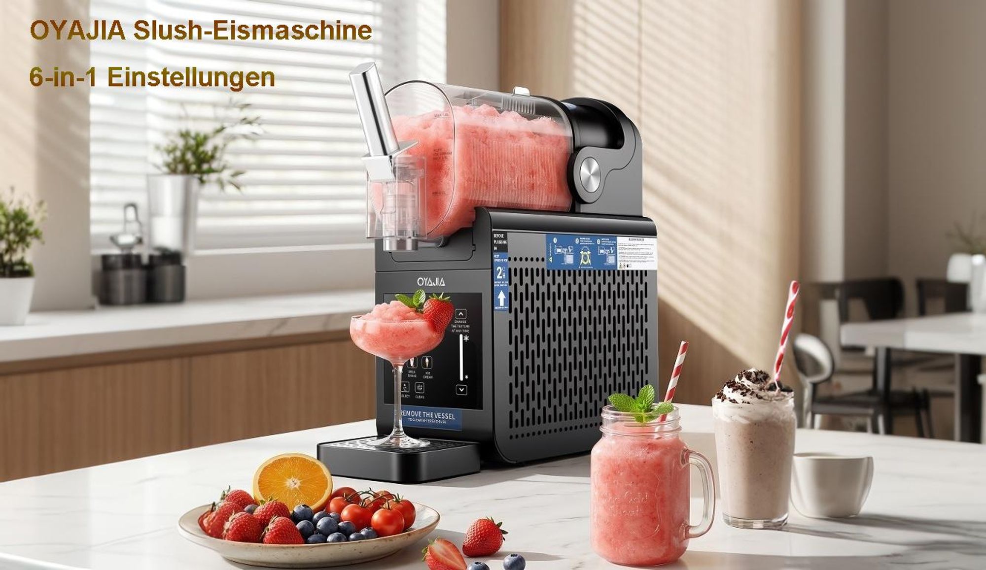 Slush Maschine – 1,8 L Eismaschine, mit LED-Display, 6 Programmen für Eiscreme, Frappés, Milchshakes, automatischer Reinigung, kein Eis erforderlich