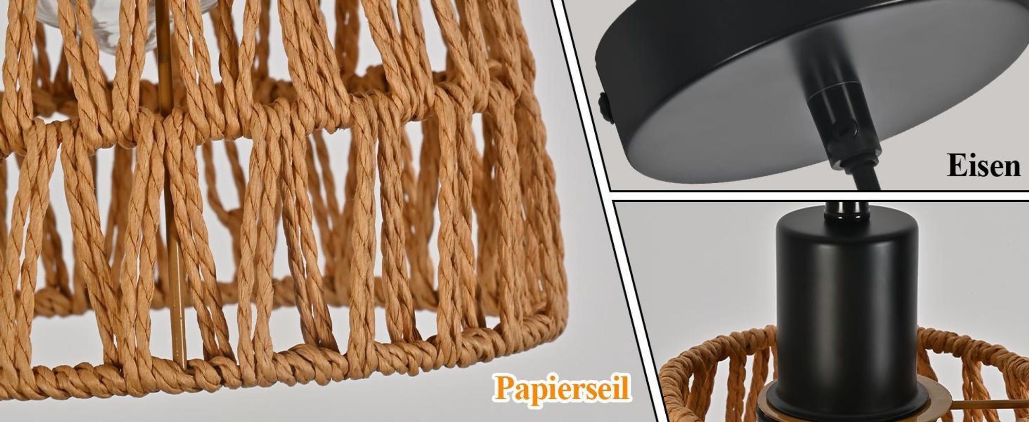 ZMH Lampe à suspendre Boho Lampe à suspendre en rotin 1 flamme Lampe de table à manger Vintage Tressée Lampe à suspendre Abat-jour Corde de chanvre E27 Lampe à suspendre pour salle à manger
