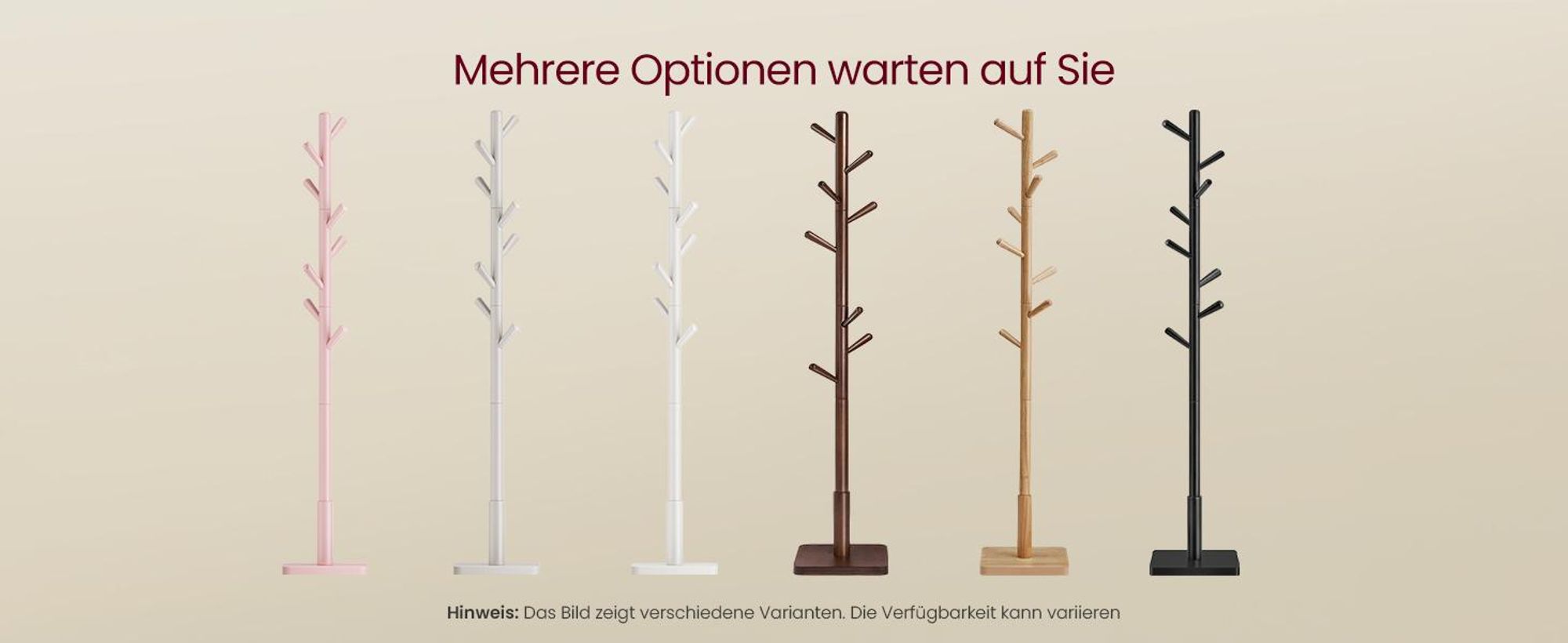 VASAGLE Garderobenständer,Kleiderständer Massivholz, Jackenständer Baumform,8 Haken für Jacken, Hüte,für Flur,Haken und Haltestange aus Kautschukholz