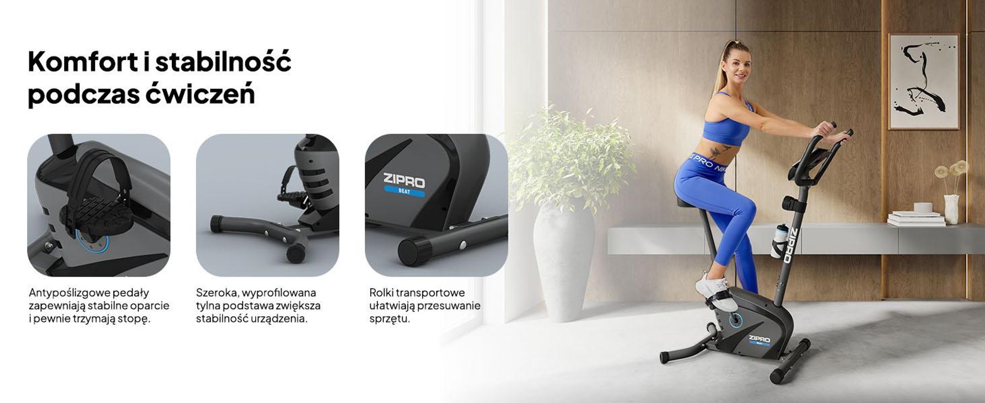 Rower treningowy Zipro Beat – magnetyczny rower fitness Masa obrotowa Cichy rower treningowy do użytku domowego Pomiar tętna, uchwyt na butelkę i wyświetlacz LCD 120 kg