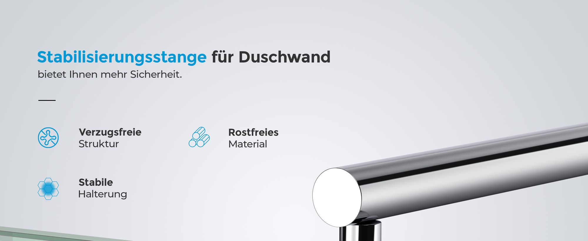 Heilmetz Stabilisator Haltestange Duschwände Stabilisierungsstange Rund Edelstahl Teleskopstange 70-120cm für 8-10mm Walk in Duschwände Stützstange