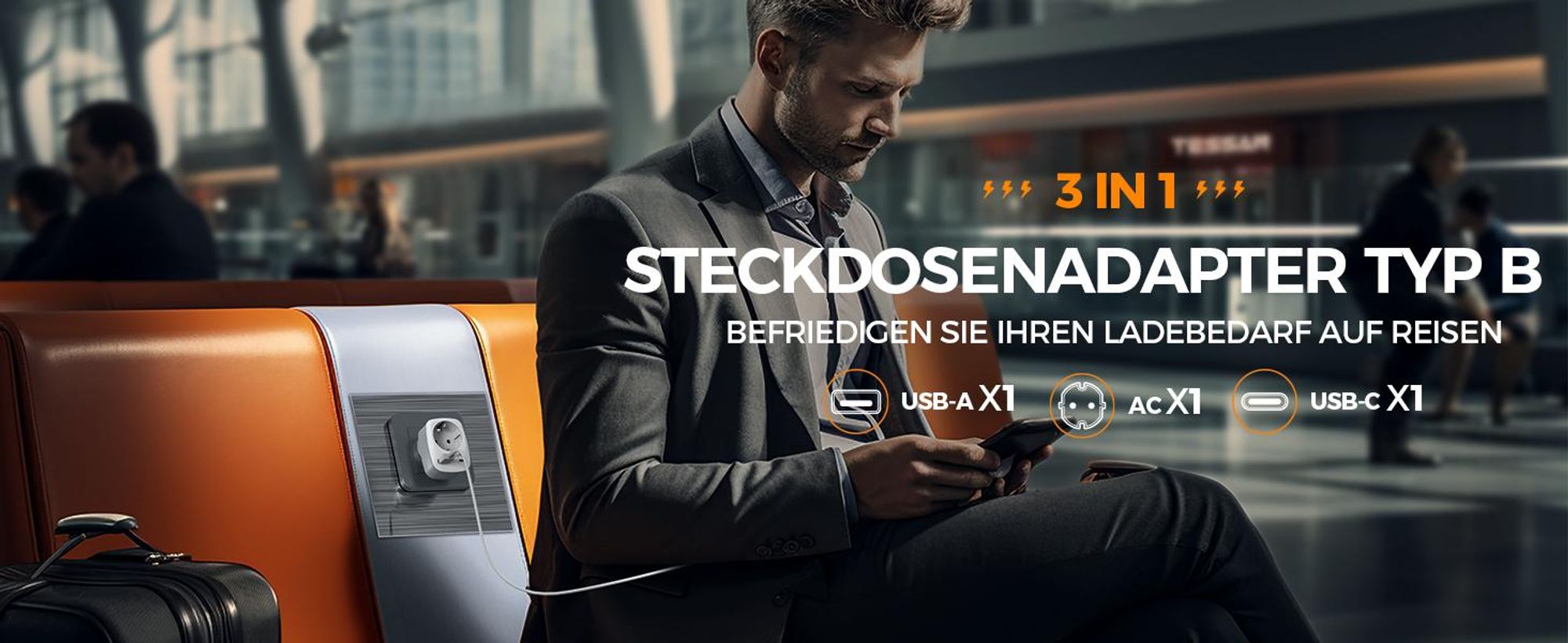 TESSAN 2er Pack USA Adapter Steckdose 3 in 1 Reiseadapter mit USB C und USB A 1250W für Kanada Stromadapter Thailand Philippinen