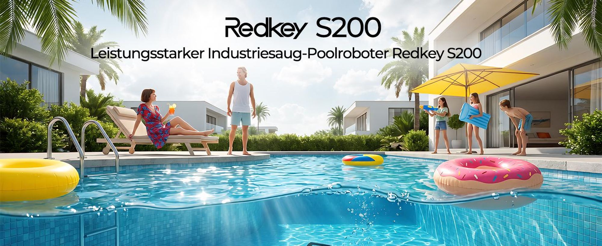 Kabelloser Poolroboter Redkey S200–Doppelmotor, 180 Minuten Akkulaufzeit, starke Saugleistung, Doppelfilter, Reichweite bis 3M