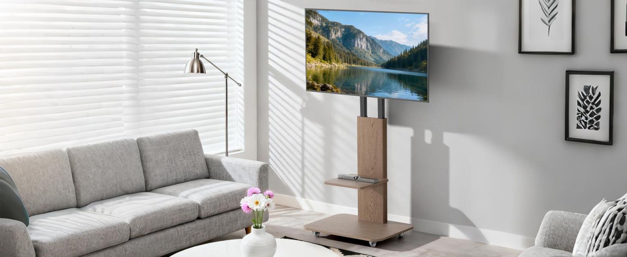 WISFOR TV Standfuß TV Ständer, neigbar rollbar Höhenverstellbar, mit 2 Ablagen für 40-75 Zoll max. VESA 600 x 400 mm, bis Max 80kg