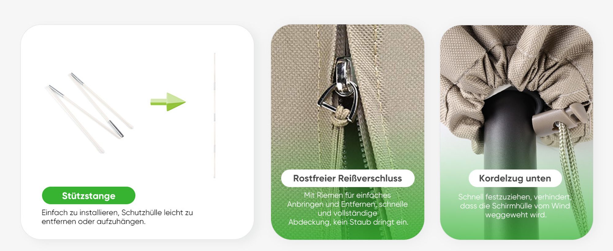 Sekey Schutzhülle für Doppelsonnenschirm Oval aus 600D Oxford Gewebe mit Reißverschluss und Stab, Taupe