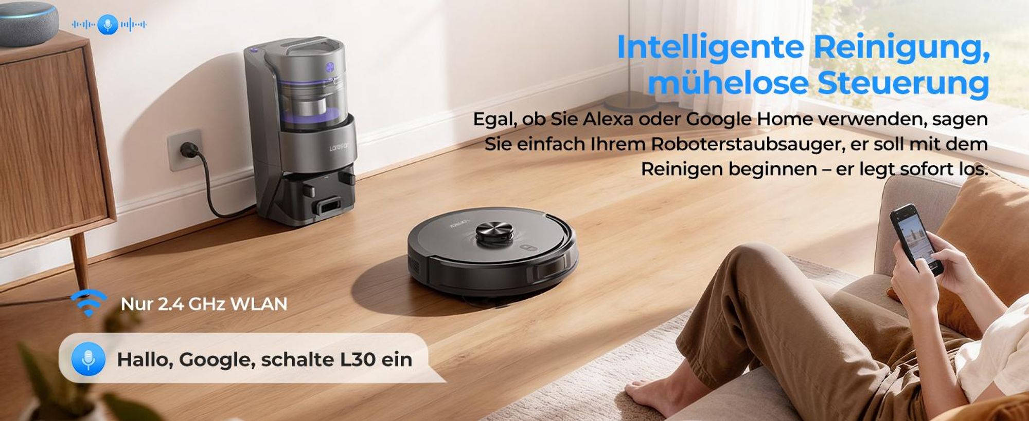 Laresar Lasernavigation Staubsauger Roboter, Roboter Staubsauger mit 10000Pa,kehren, Saugen und Wischen 4 in 1,L30+