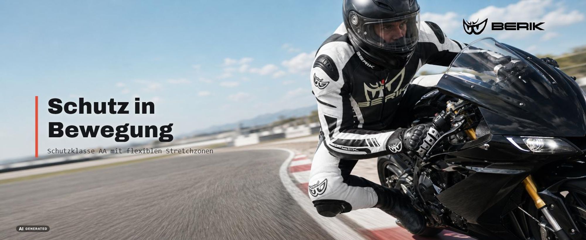 Berik Oshiqo 1-Teiler Motorrad Lederkombi, schwarz/weiß, 56