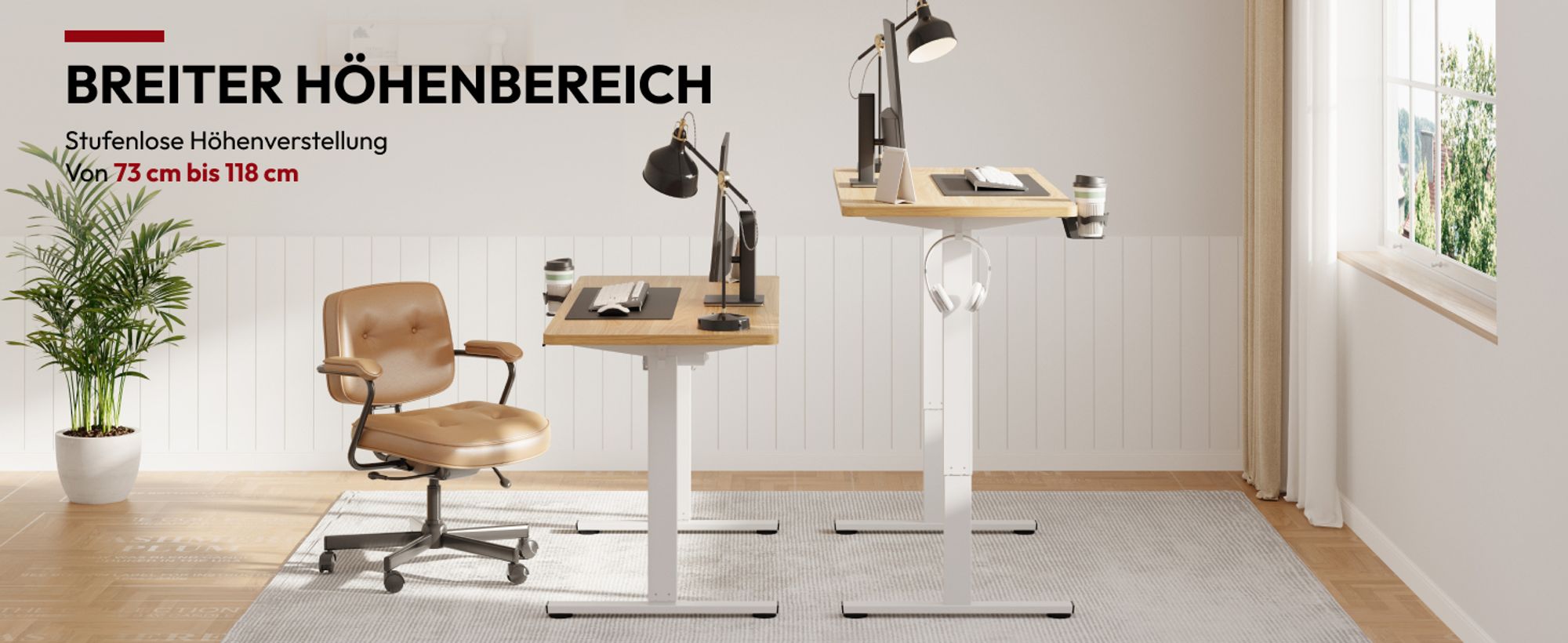 SANODESK Höhenverstellbarer Schreibtisch elektrisch 4 Memory-Funktion, Antikollisionsschutz, 70kg Tragkraft, mit Haken und Ablagebox 110x54cm (Ahorn)