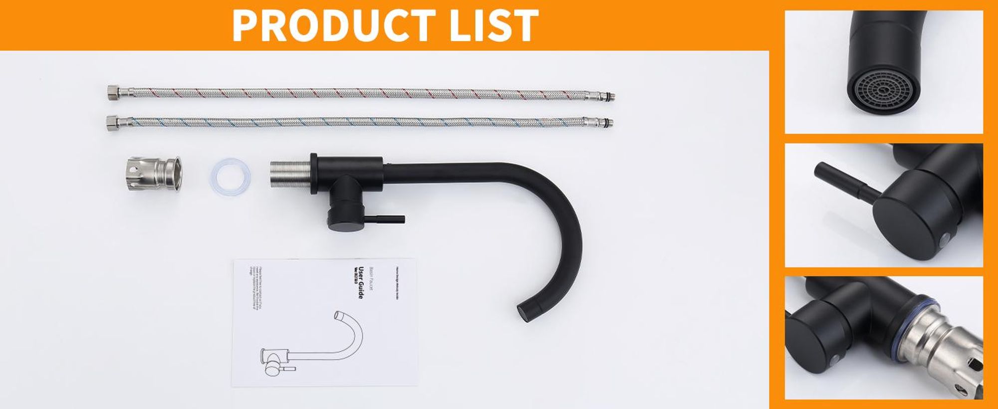 Homelody Küchenarmaturen Schwarz Wasserhahn Küche 360° Drehbar Hochdruck Wasserhahn Spültischarmatur Mischbatterie Küche mit 2 Schlauch, Schwarz