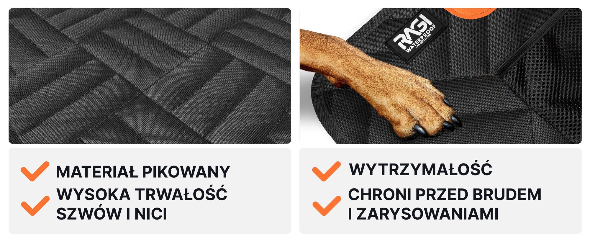 RAGI mata samochodowa dla psa z usztywnieniem 127×62 cm – pokrowiec na tylne siedzenie lub do bagażnika, z pasem, siatką, kieszeniami i zamkami