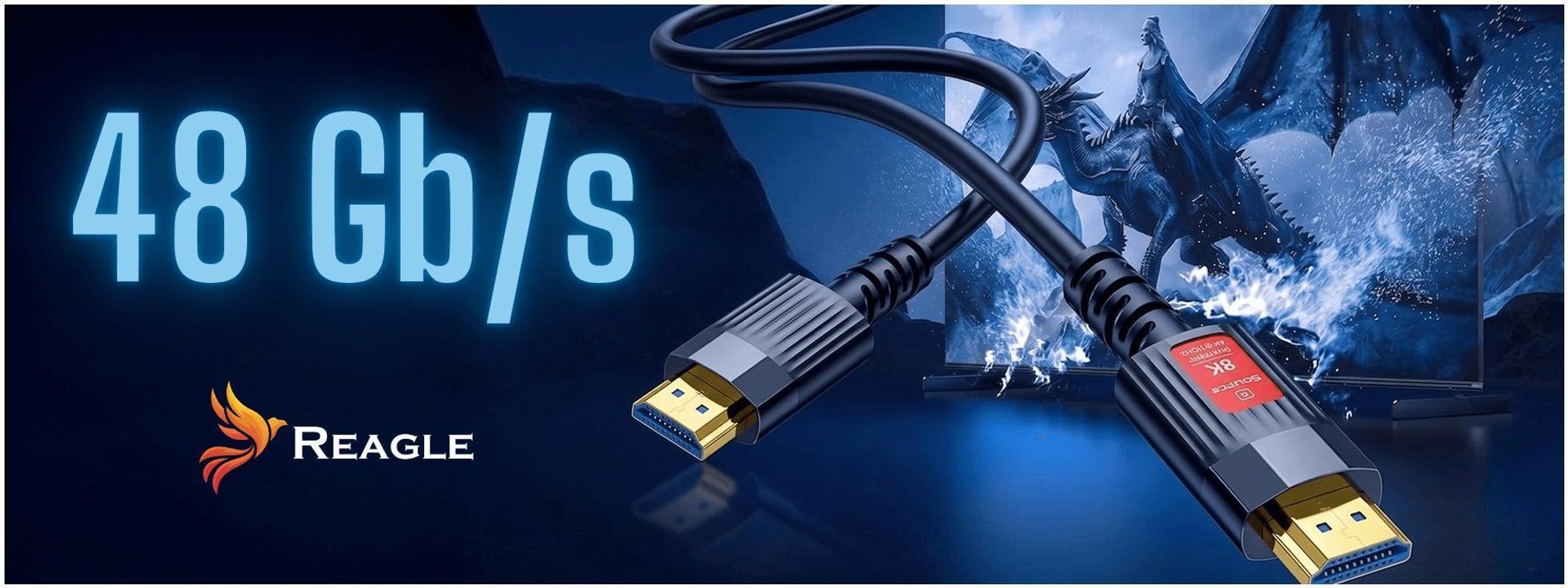 HDMI 2.1 Glasfaser Kabel 10m Optisch AOC 48Gbps 8K 60Hz 4K 144Hz für Gaming PS5 Xbox RTX Grafikkarte Heimkino Projektor HDR VRR eARC Reagle