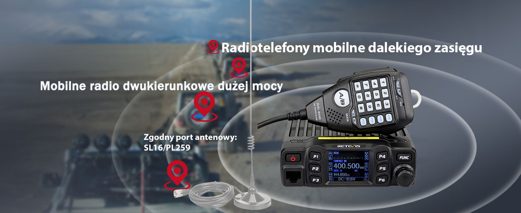 Retevis RT95 Mini urządzenie mobilne Dwuzakresowe radio amatorskie 200 kanałów 5W/15W/25W DTMF 5-tonowy nadajnik samochodowy (czarny)