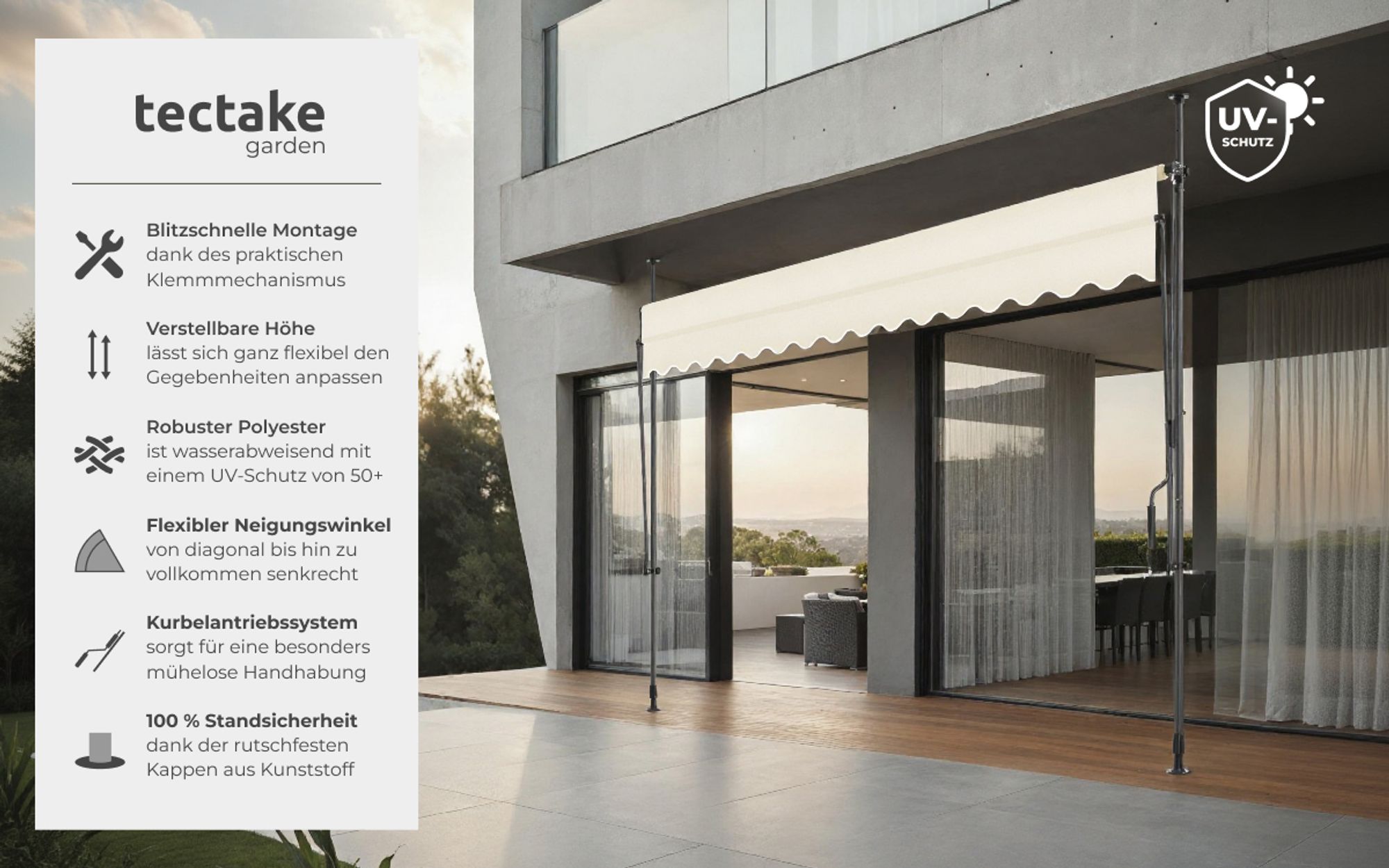 tectake® Klemmmarkise mit Handkurbel einfache Montage