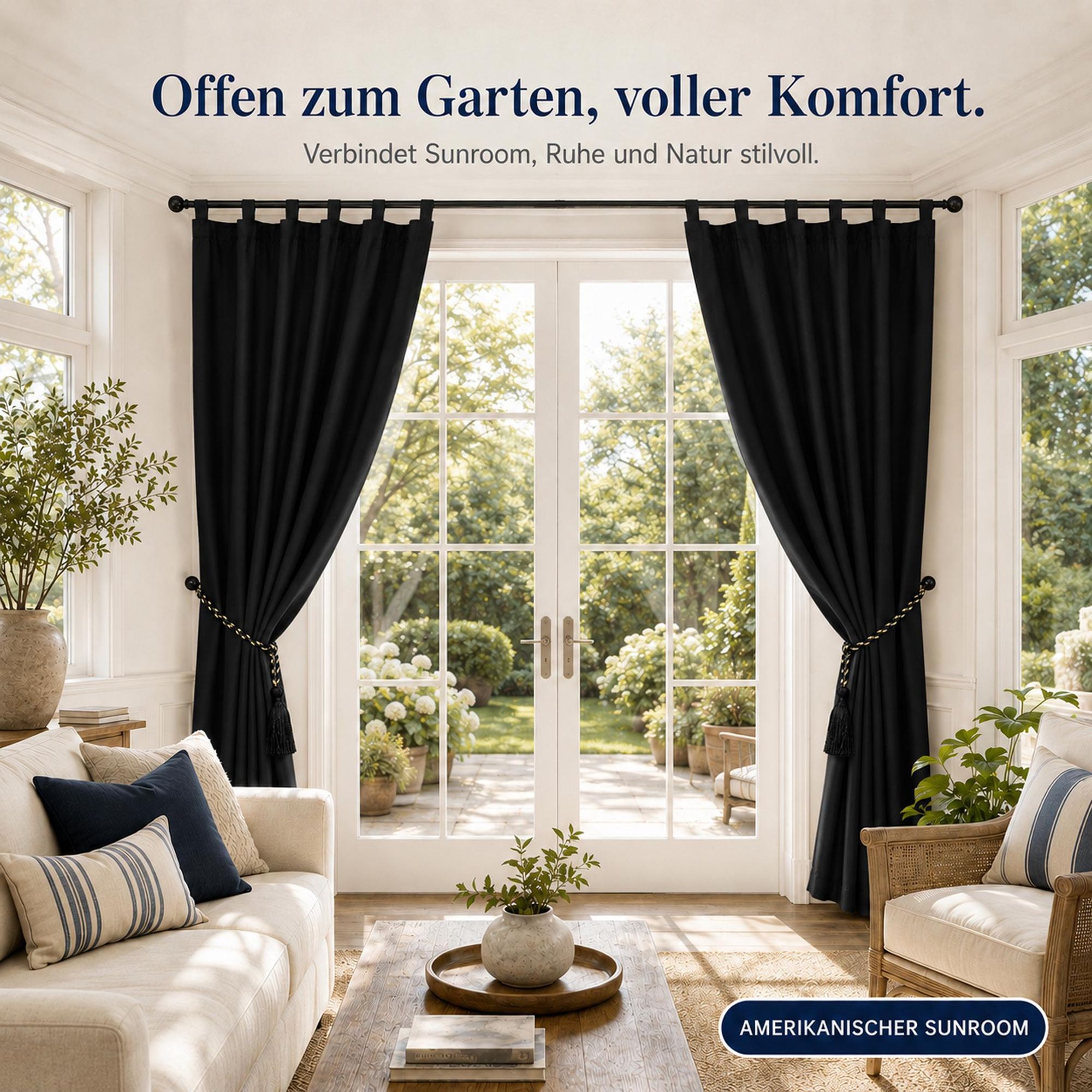 Schlaufen Vorhänge Blickdicht Schwarz, Wohnzimmer Schlafzimmer Thermo Verdunklungsvorhänge 132 x 241 cm (2er-Set), Wasserdicht Sichtschutz Gardinen