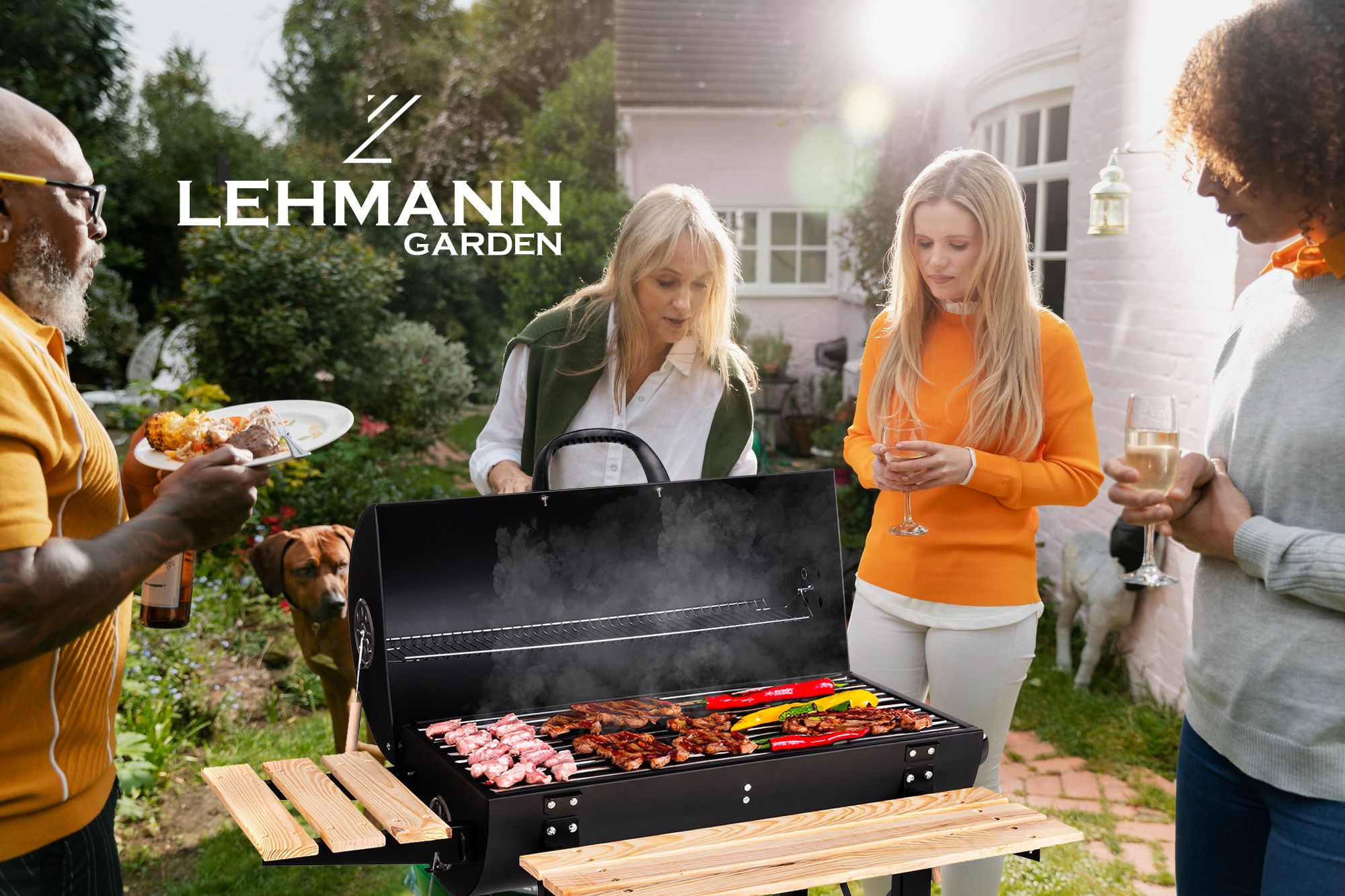 Grill węglowy ogrodowy LEHMANN NEVADA z pokrywą zamykany stołowy przenośny beczka BBQ