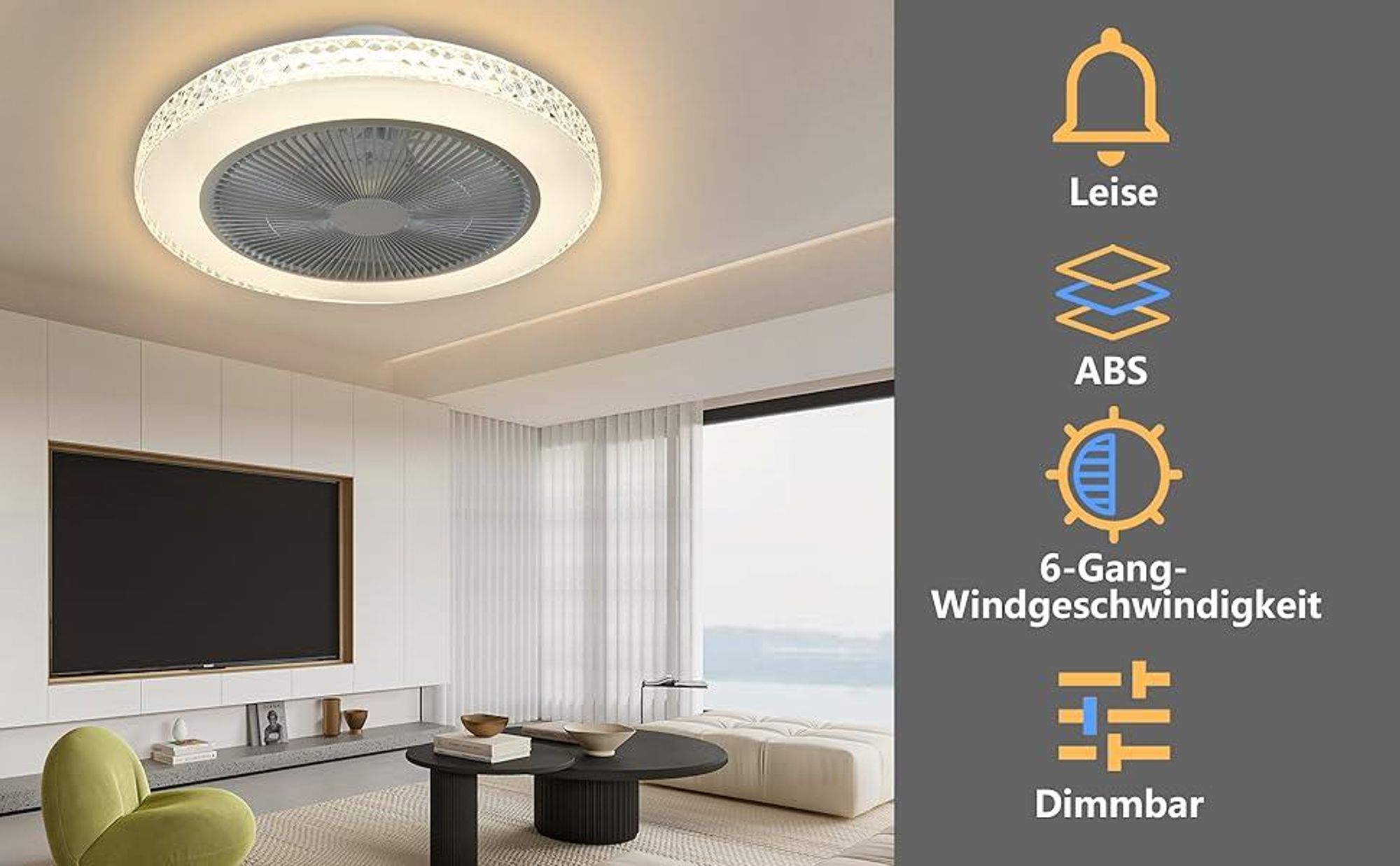 ZMH Ventilatore a soffitto LED con luce cristallo 48.5CM telecomando silenzioso dimmerabile timer elegante per camera da letto soggiorno casa