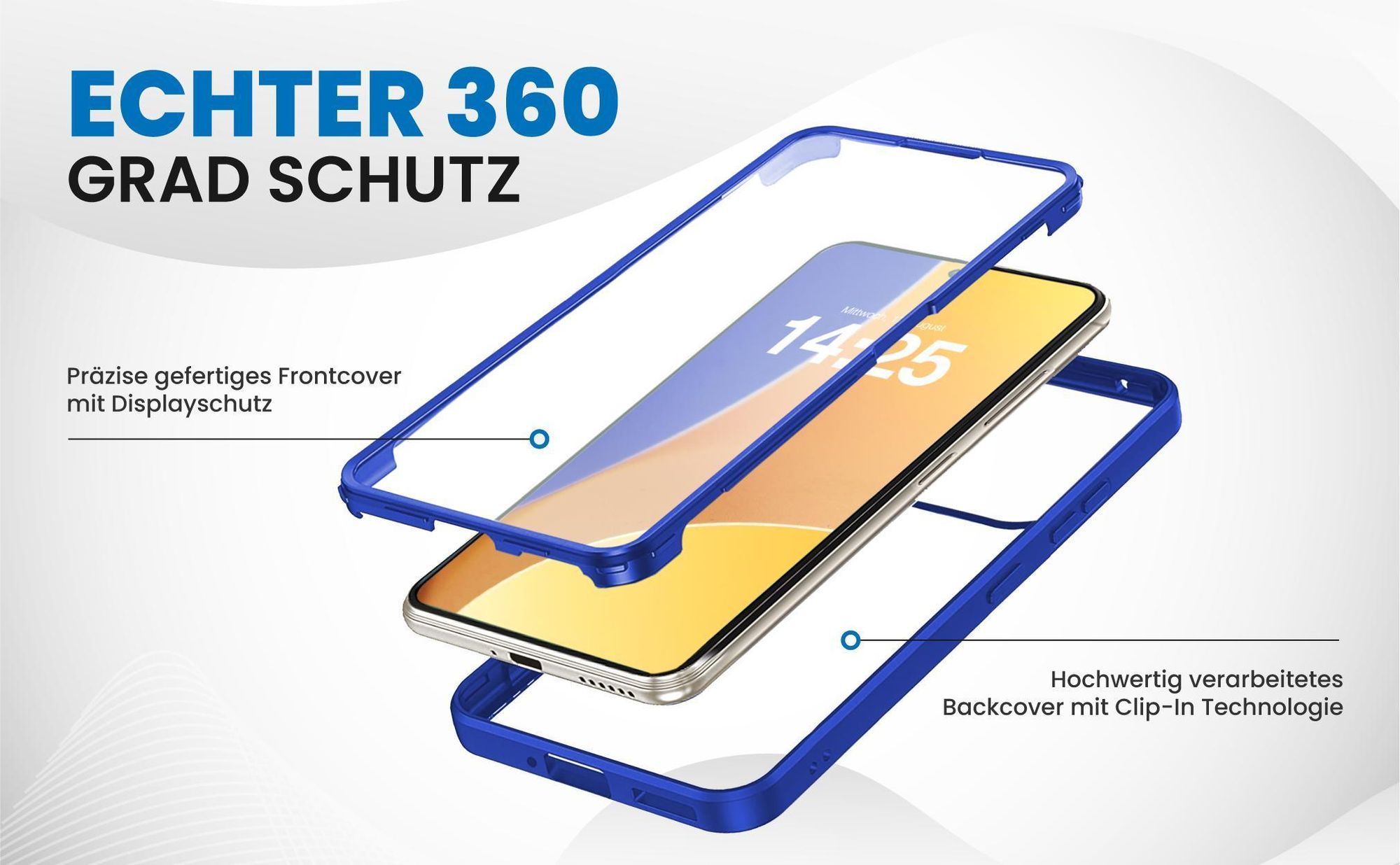 Blaues 360 Grad Case für Xiaomi 14T mit Schutz von beiden Seiten