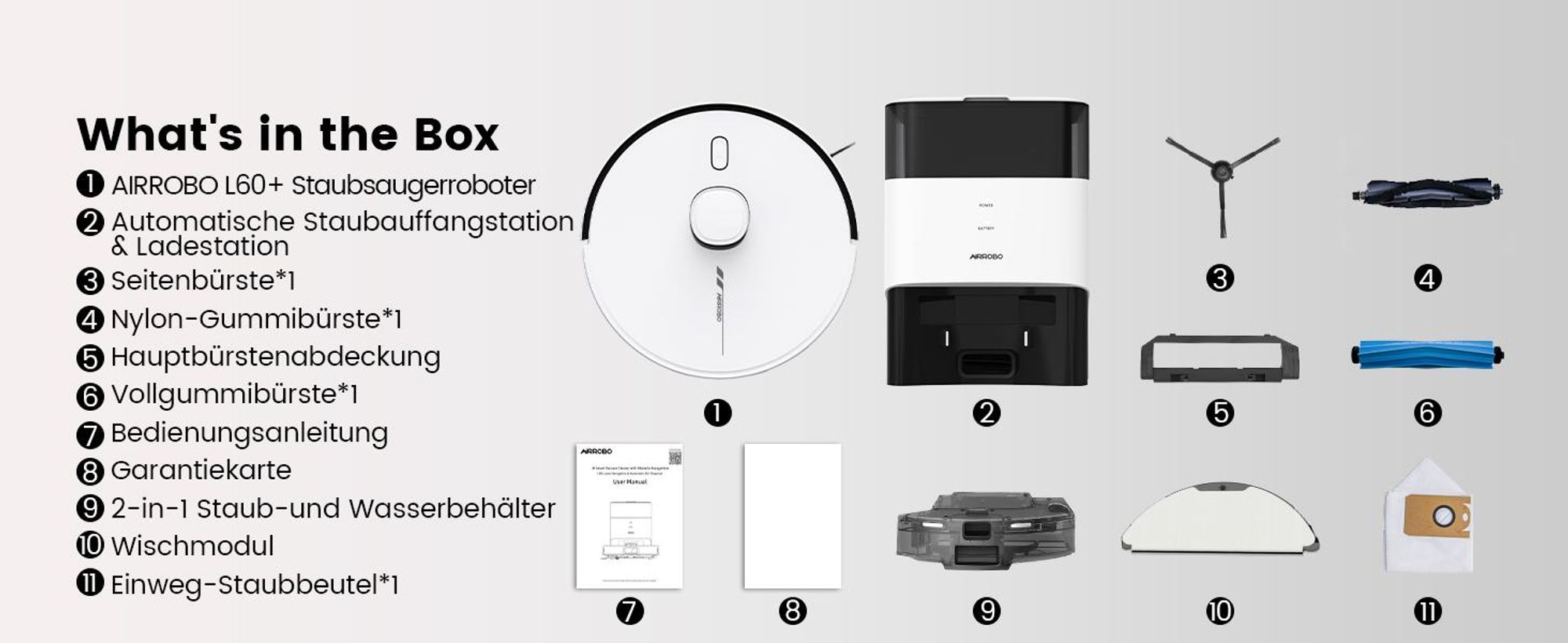 AIRROBO L60+ Staubsauger Roboter Saugroboter mit Wischfunktion, Auto-Staubentleerung, LiDAR-Navigation, 12000Pa, für Teppiche und Tierhaare